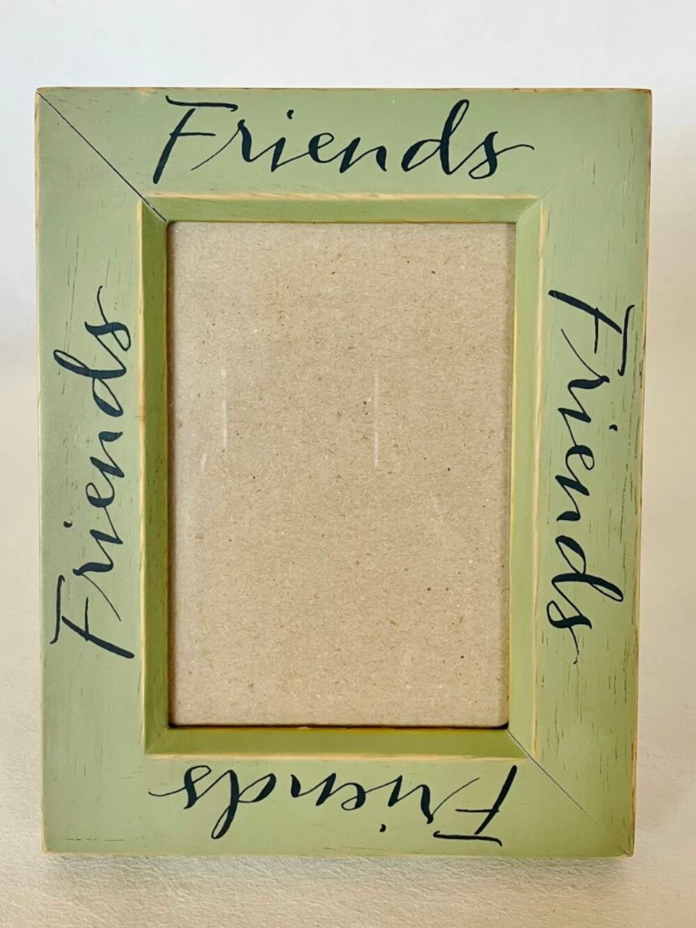 Picture Frame Wood Friends 3 x 5 Photo Green Shabby Chic Country Cottage Vintage